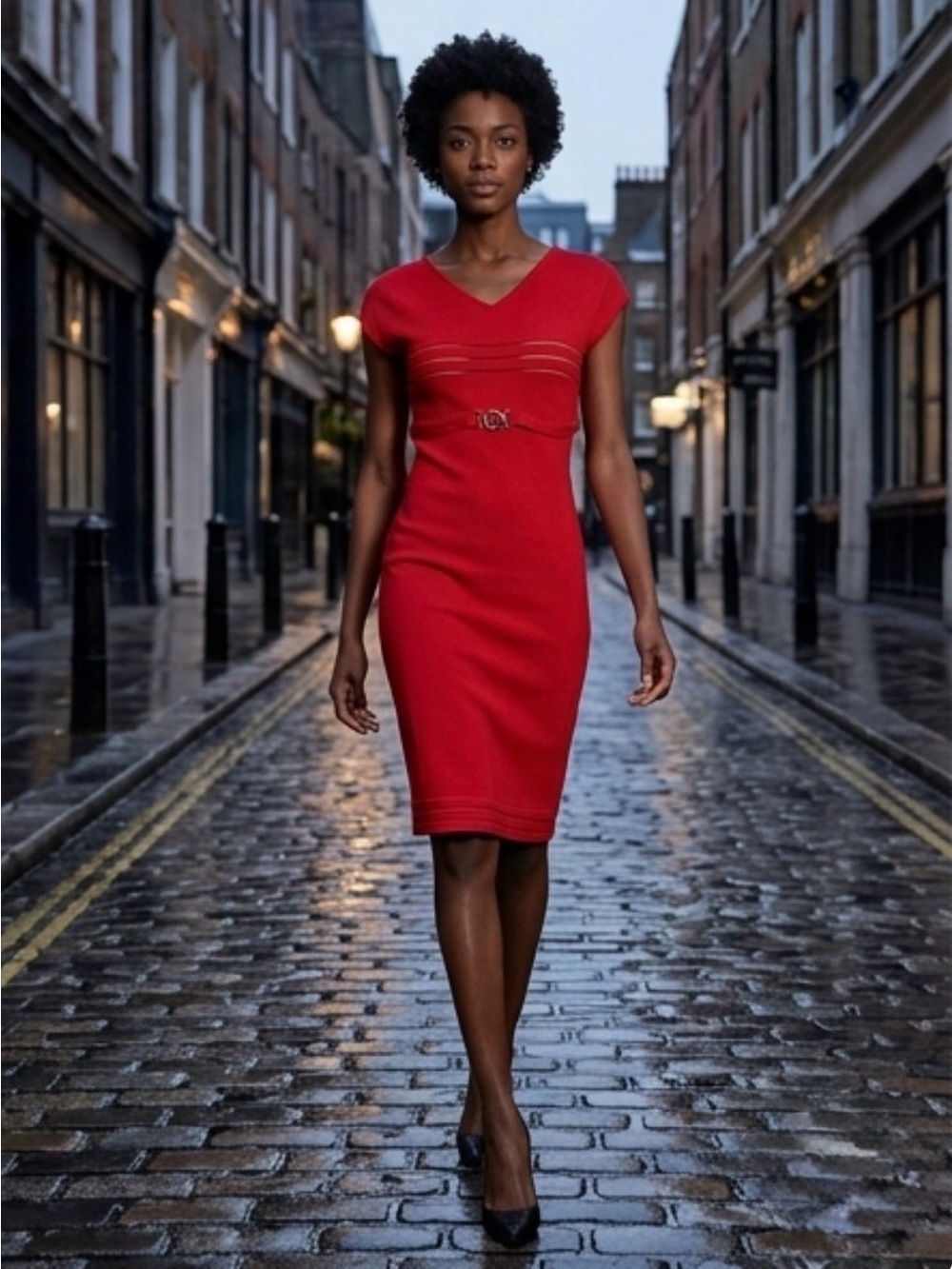 VERSACE COLLECTION RED KNIT DRESS WITH MEDUSA BUCKLE